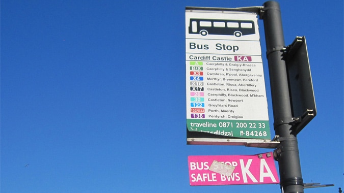 Bus stop outside the Cardiff