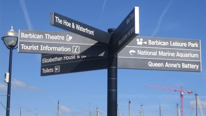 Directional signage on Plymouth Hoe