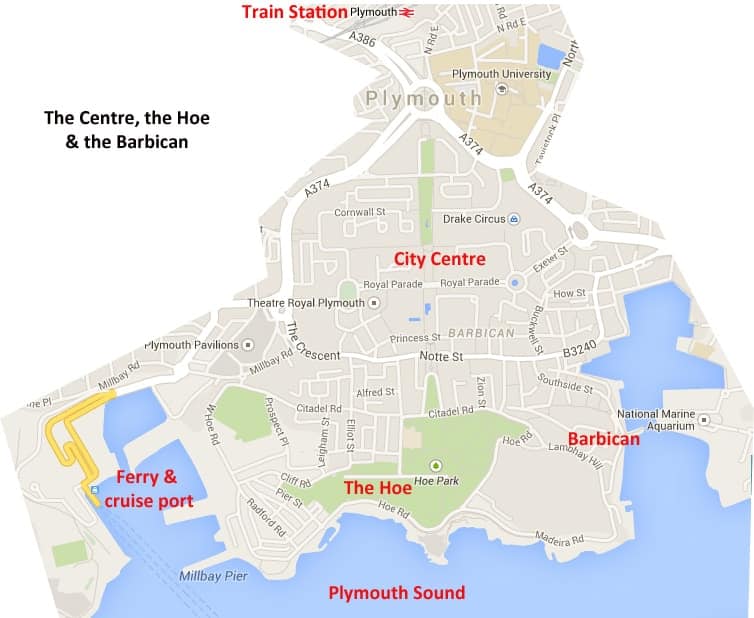 Map of Plymouth City Centre and Barbican