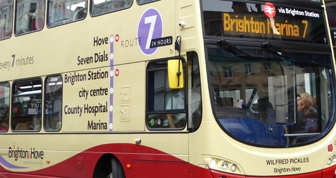 Bus routes painted onto the bus